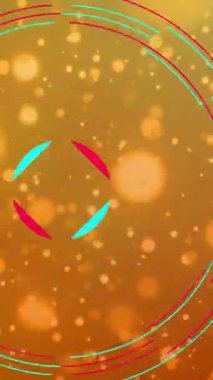 Sarı arka planda ışık noktaları ve şekillerin canlandırılması. küresel iş ve dijital arayüz kavramı dijital olarak oluşturulmuş video.