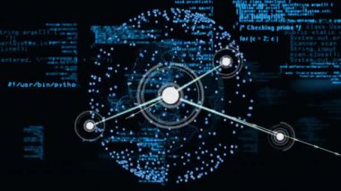 Dijital kod arkaplanı üzerinden bağlantılar ve veri işleme animasyonu ağı. Teknoloji, siber güvenlik, fütürist, matris