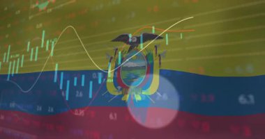 Finansal grafiklerle ve borsa verileriyle Ekvador bayrağının animasyonu. Ekonomi, analiz, yatırım, finans, ticaret, hisse senetleri
