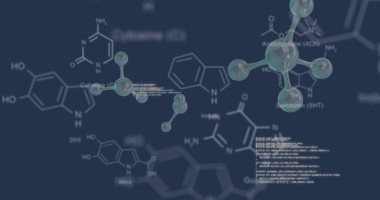 Veri işleme üzerindeki kimyasal formülün resmi. Küresel bilim ve dijital arayüz kavramı dijital olarak oluşturulmuş görüntü.