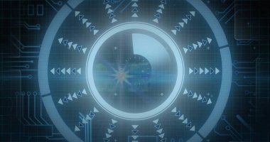 Koyu arkaplan üzerinde tarama ve dijital veri işleme resmi. Küresel finans, iş, bağlantılar, hesaplama ve veri işleme kavramı dijital olarak oluşturuldu.