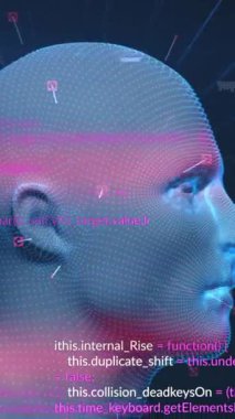 Siyah arka planda veri işleme ve dijital kafa animasyonu. küresel teknoloji ve dijital arayüz kavramı dijital olarak oluşturulmuş video.