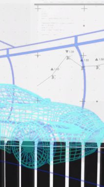 3D araba modelinin istatistik işleme animasyonu. ortam ve sürdürülebilirlik kavramı dijital olarak oluşturulmuş video.