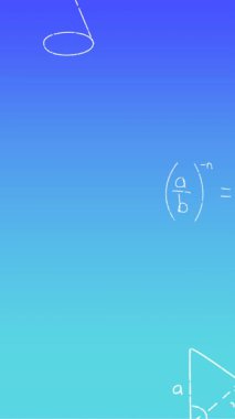 Mavi arkaplan üzerinde el yazısıyla yazılmış matematiksel formüllerin animasyonu. Bilim, matematik ve öğrenme konsepti dijital olarak oluşturulmuş video.