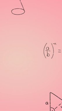Pembe arka planda elle yazılmış matematiksel formüllerin animasyonu. Bilim, matematik ve öğrenme konsepti dijital olarak oluşturulmuş video.