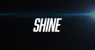 Yıldızlı gece arkaplanının üzerinde parlayan cesur beyaz metin animasyonu. Tipografi, göksel, gece vakti, parıltı, illüstrasyon, galaksi