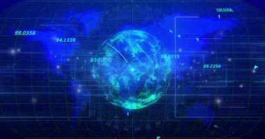 Dünya haritası arka planında veri ve ağ bağlantıları olan dijital dünyanın animasyonu. Küreselleşme, bağlantı, teknoloji, iletişim, yenilik