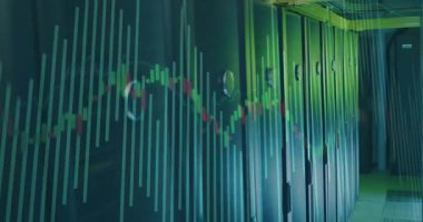 Teknoloji tesislerindeki sunucuların finansal veri tablosunu canlandırmak, eğilimleri göstermek. analitik, yenilik, görselleştirme, dijital, ağ