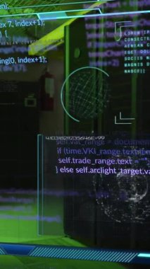 Siyah arkaplanda veri işleme animasyonu. küresel iş ve dijital arayüz kavramı dijital olarak oluşturulmuş video.