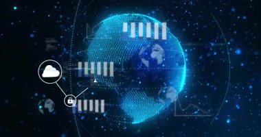 Veri işleme ve teknoloji simgeleriyle dijital ağ bağlantıları. Küreselleşme, bağlantı, yenilik, iletişim