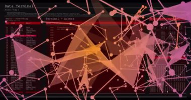 Uçbirim erişim ekranı üzerinden bağlantı ve veri işleme animasyonu ağı. Teknoloji, bağlantı, dijital, iletişim, arayüz