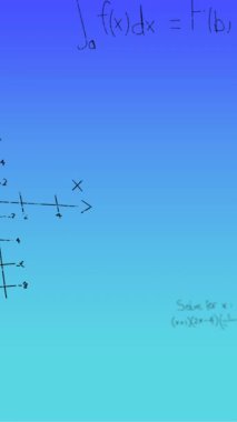 Mavi arkaplan üzerinde el yazısıyla yazılmış matematiksel formüllerin animasyonu. Bilim, matematik ve öğrenme konsepti dijital olarak oluşturulmuş video.