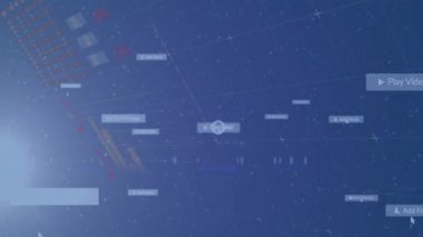 Ekrandaki video oynatma ve mesaj bildirimleriyle dijital arayüzün animasyonu. Teknoloji, multimedya, iletişim, yenilik, sanal