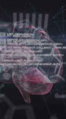 Siyah zemin üzerinde dönen beyin üzerinde dönen kimyasal formüllerin ve veri işlemlerinin animasyonu. dijital güvenlik, biyometrik veri, bilim ve teknoloji konsepti dijital olarak oluşturulmuş video.