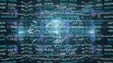 Finansal veriler ve dijital dünya animasyonunu çevreleyen borsa istatistikleri. Maliye, ekonomi, yatırım, analitik, ticaret, küresel