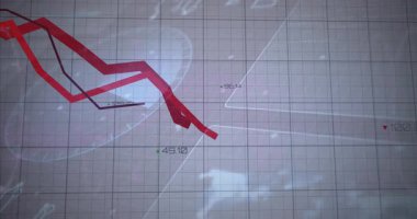 Kırmızı çizgi grafiğinin animasyonu şebekede sayılarla birlikte aşağı doğru eğilimi gösteriyor. Analizler, düşüş, finans, ekonomi, borsa, düşüş