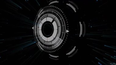 Dönen elementler ve mimari planlarla gelecek dijital arayüzün animasyonu. teknoloji, yenilik, tasarım, sanal, mühendislik