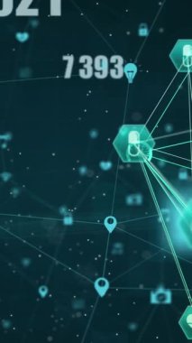 Simgeler ve sayılar ile bağlantı ağları dünyasının animasyonu. küresel bağlantılar, ağlar ve veri işleme konsepti dijital olarak oluşturulmuş video.