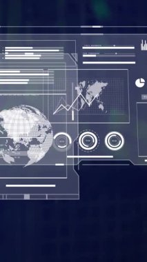 Sunucu odasında veri işleme animasyonu. küresel iş ve dijital arayüz kavramı dijital olarak oluşturulmuş video.