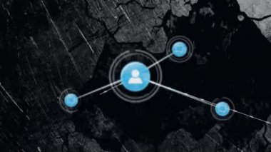 Karanlık dokulu arka plan üzerinde bağlantılar ve veri işleme animasyonu ağı. Teknoloji, dijital, ağ, iletişim, fütüristik, soyut