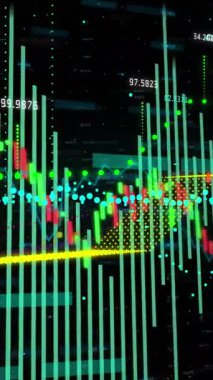 Siyah arkaplanda veri işleme animasyonu. küresel iş, finans, bağlantılar ve dijital arayüz konsepti dijital olarak oluşturulmuş video.