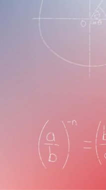 Animation of handwritten mathematical formulae over blue to red background. science, mathematics and learning concept digitally generated video.