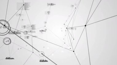 Soyut beyaz arkaplan üzerinde bağlantılar ve veri işleme animasyonu ağı. Teknoloji, dijital, bağlantı, iletişim, fütüristik, yenilik