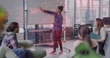 Teknoloji kavramlarını, dijital ağ simgelerinin animasyonuyla çeşitli takımları tartışıyoruz. Takım çalışması, çeşitlilik, işbirliği, yenilik, beyin fırtınası, bağlantı