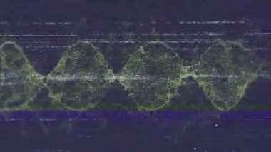 Koyu mavi arka planda dijital ağ desenli parlayan DNA iplikçiklerinin animasyonu. Biyoteknoloji, genetik, moleküler, yenilik, bilim, fütürist