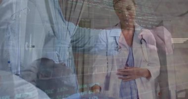 Hastanenin mali veri animasyonları eşleşen hastaları ve tıp uzmanları muayene ediyor. Sağlık, finans, analiz, takım çalışması, teknoloji