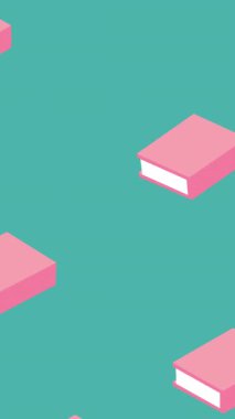 Kitap simgeleri üzerinde konuşan kadın animasyonu. Ulusal danışmanlık ayı ve dijital olarak oluşturulan kutlama konsepti.