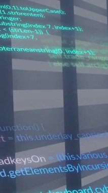 Veri işleme animasyonu ve mavi arkaplandaki çizgiler. küresel iş ve dijital arayüz kavramı dijital olarak oluşturulmuş video.