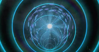 Fütüristik dijital efekt yaratmak, parlayan eşmerkezli daireler ve ışık demetleri animasyonu yaratmak. Soyut, neon, teknoloji, model