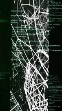 Siyah arkaplanda veri işleme ve şekillerin animasyonu. küresel teknoloji ve dijital arayüz kavramı dijital olarak oluşturulmuş video.