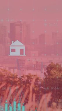 Çin bayrağı animasyonu ve şehir manzarası üzerinde işlenen veri. küresel iş, finans ve dijital arayüz kavramı dijital olarak oluşturulmuş video.