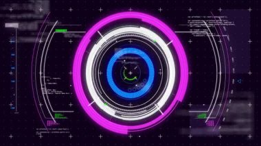 Dairesel desenli, gelecekteki dijital arayüz işleme verilerinin animasyonu. Teknoloji, yenilik, siber, sanal, sistem
