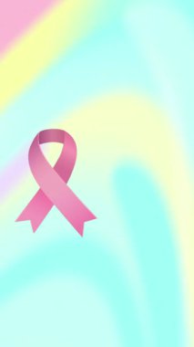 Renkli arka planda mavi kurdele animasyonu. Göğüs kanseri pozitif farkındalık kampanyası konsepti dijital olarak üretildi.