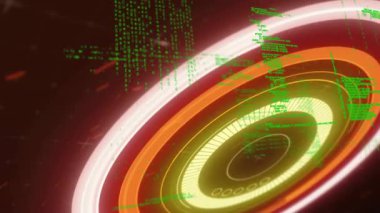 Yeşil kod ve dairesel desenlerle dijital arayüzün dönüşümlü animasyonu. Teknoloji, programlama, siber güvenlik, fütürist, matris, yazılım