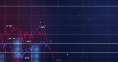 Mavi arka planda finansal veri işleme resmi. Küresel iş, finans, bağlantılar, hesaplama ve veri işleme kavramı dijital olarak oluşturuldu.