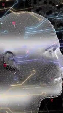 Dijital kafanın simgelerin ve neon çizgilerin üzerinde canlandırılması. küresel teknoloji ve dijital arayüz kavramı dijital olarak oluşturulmuş video.