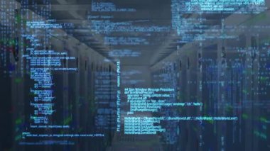 Sunucu odasını kaplayan animasyon, okuldaki veri işleme ve teknolojiyi gösteriyor. dijital, yenilik