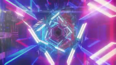 Renkli geometrik tünelin neon ışıklarla canlandırılması fütüristik bir etki yaratır. soyut, dijital, modern, teknoloji, canlı