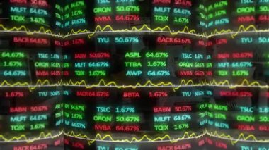 Değişken grafikler ve canlı renkler borsa animasyonunu gösteriyor. Maliye, ekonomi, yatırım, ticaret, analitik, veri