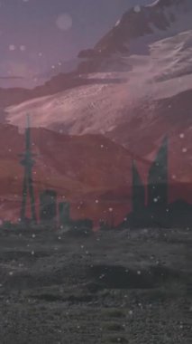 Manzara arka planında sosyal medya simgelerinin ve numaraların animasyonu. Sosyal medya ve iletişim konsepti dijital olarak oluşturulmuş video.