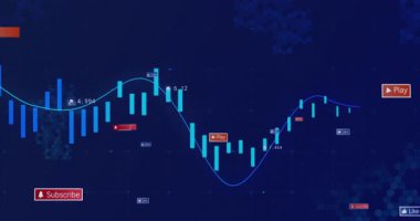 Veri noktaları ve abonelerle finansal tablonun animasyonu, oynat düğmeleri. Finans, analitik, büyüme, yatırım, borsa, dijital