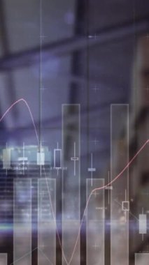 Boş bir depoda finansal veri işleme animasyonu. küresel sevkiyat, dağıtım ve bağlantılar konsepti dijital olarak oluşturulmuş video.