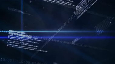 İkili kod ve dijital veri akışlarının animasyonu karanlık arkaplanda ağ oluşturur. Teknoloji, siber, kodlama, fütürist, soyut, siber güvenlik