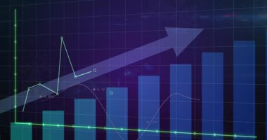 Mavi çizelge üzerinde yukarı doğru ok ile dalgalanan çizgi çizelgesinin animasyonu. Bilgi, analitik, veri, istatistik, büyüme, finans