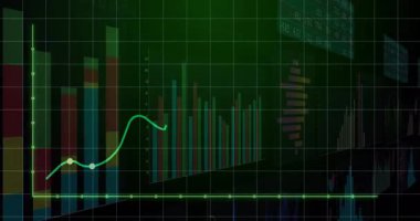 Sınır çizelgeleri üzerinde dalgalanan yeşil finansal grafiğin animasyonu. Finans, analitik, büyüme, borsa, yatırım, ekonomi