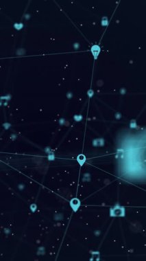 Simgelerle bağlantı ağının animasyonu. küresel bağlantılar, ağlar ve veri işleme konsepti dijital olarak oluşturulmuş video.